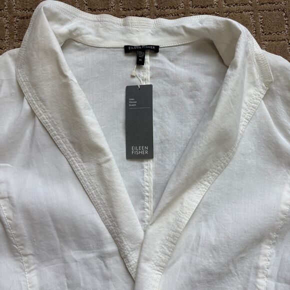 Eileen Fisher Linen Viscose Blazer Jacket Women's XL White Stretch Summer NWT - Picture 2 of 8